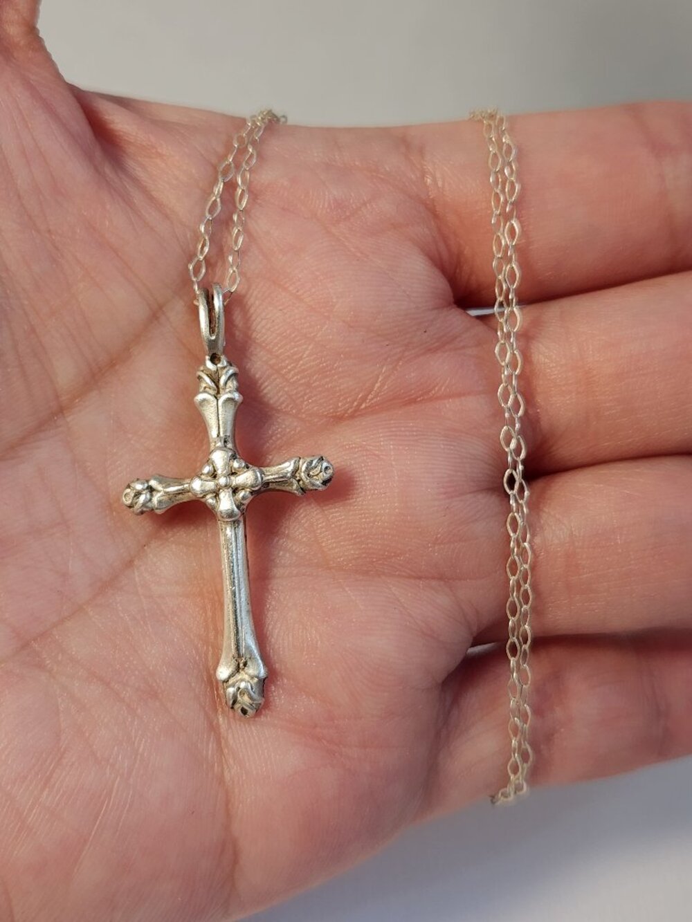 VTG Ornate Gothic Fleur De Lis Cross Pendant 925 Richline Paperclip Necklace